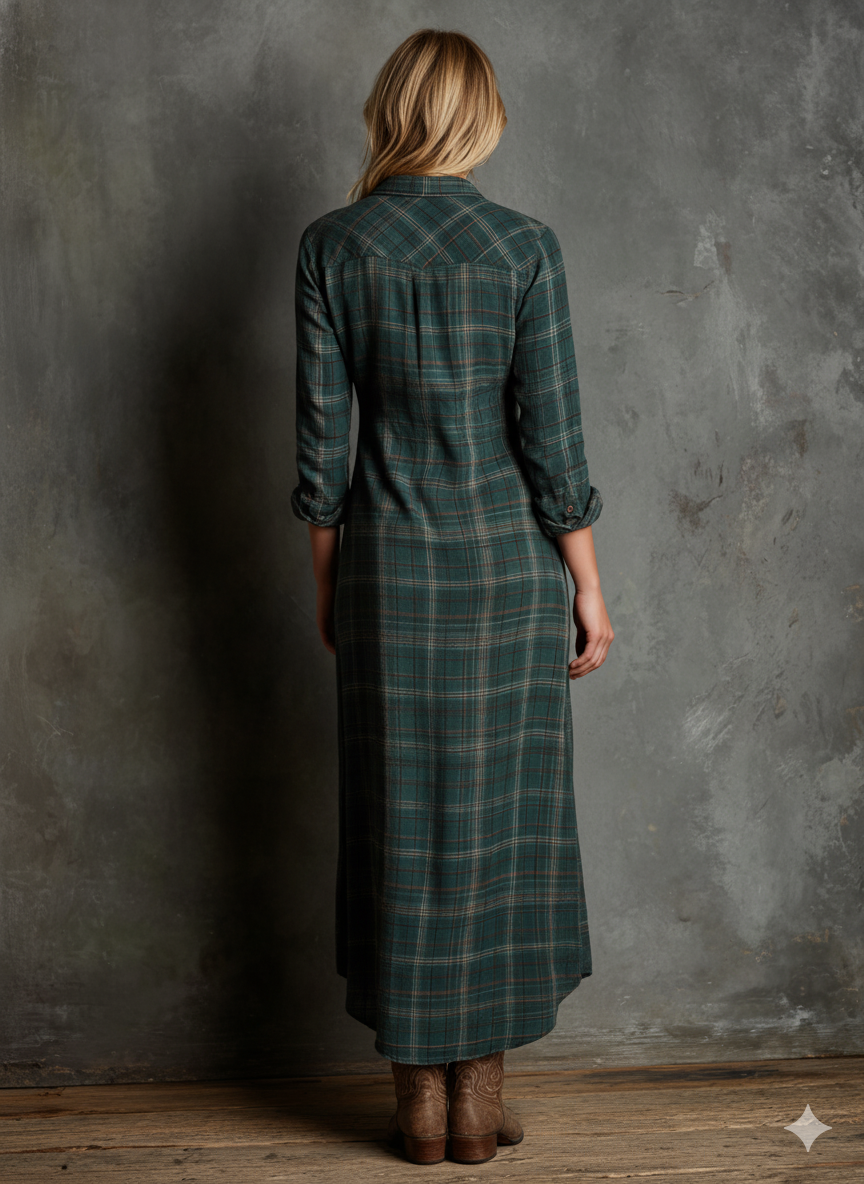 Lydia | Plaid Lapel Single-Breasted Shirt Maxi Dress